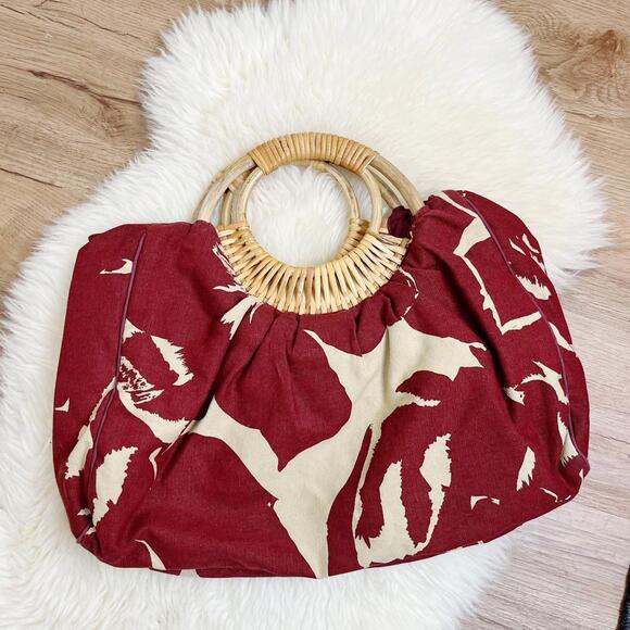 Old Navy‎ Canvas Handbag Summer Wooden Handles - Picture 6 of 8